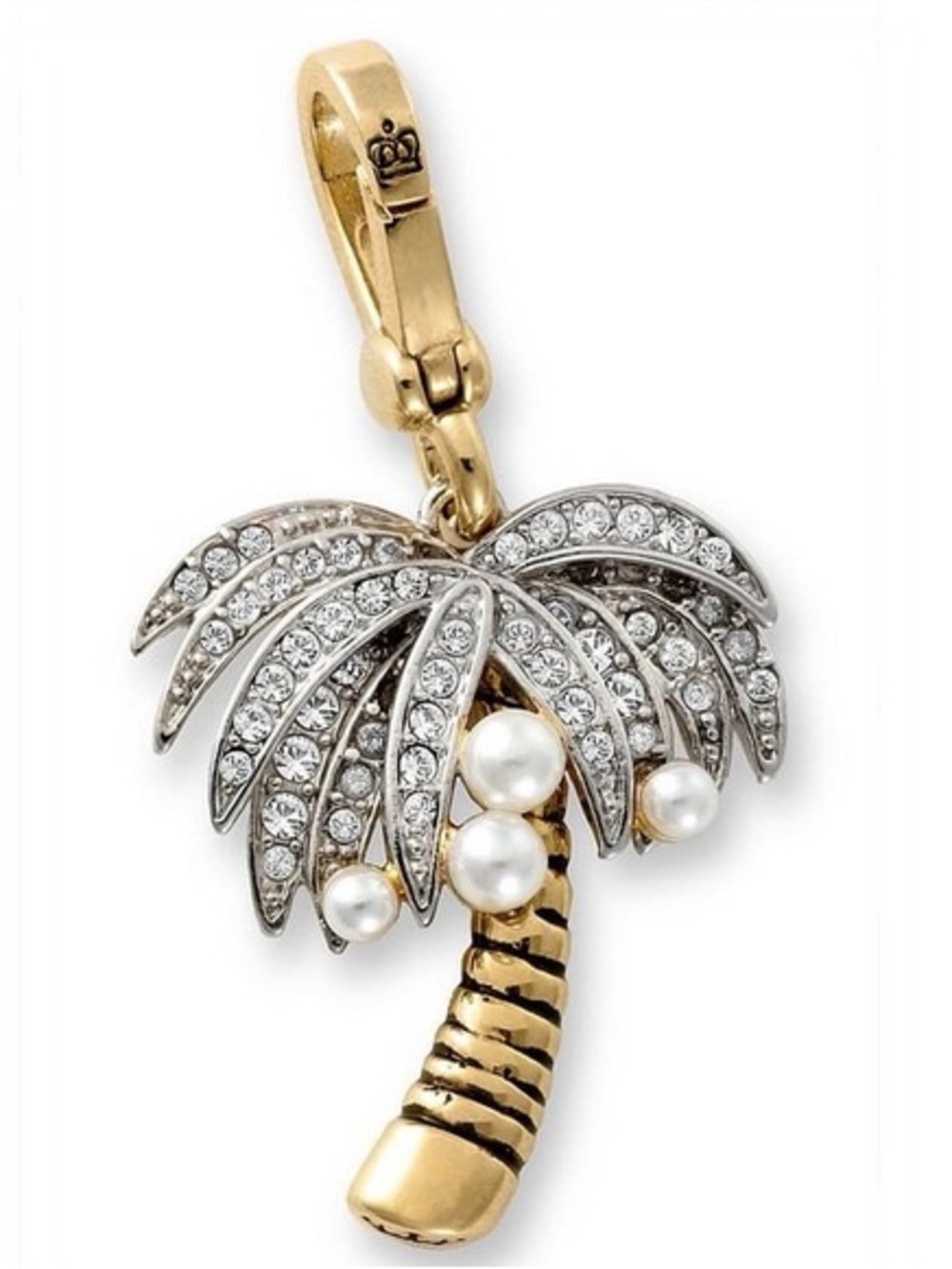 Gold and Silver Palm Tree Charm with Pearls and Crystals